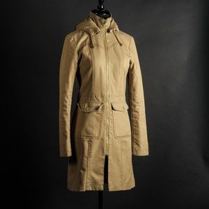 army green hooded mid length utility jacket